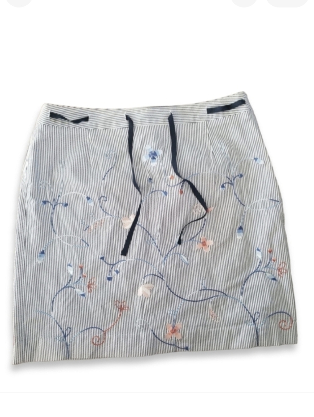 Talbots‎ Striped Floral Embroidered Mini Skirt 14 Petite Embroidery Flowers